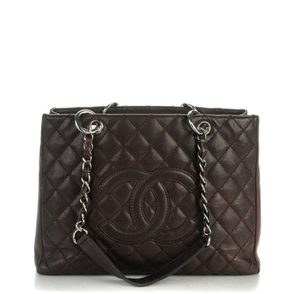 Chanel Calfskin Quilted Grand Shopping Tote GST Dark Brown 1 of 7