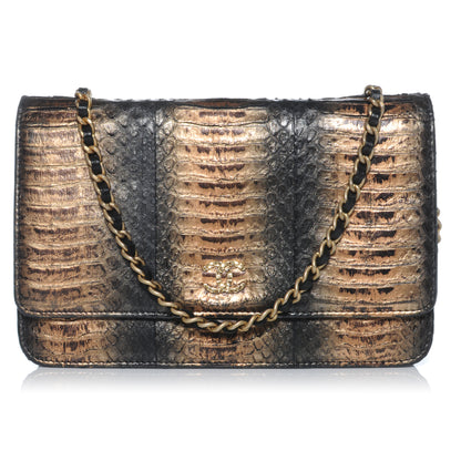 Chanel Python Wallet On Chain WOC Black and Gold 1 of 9