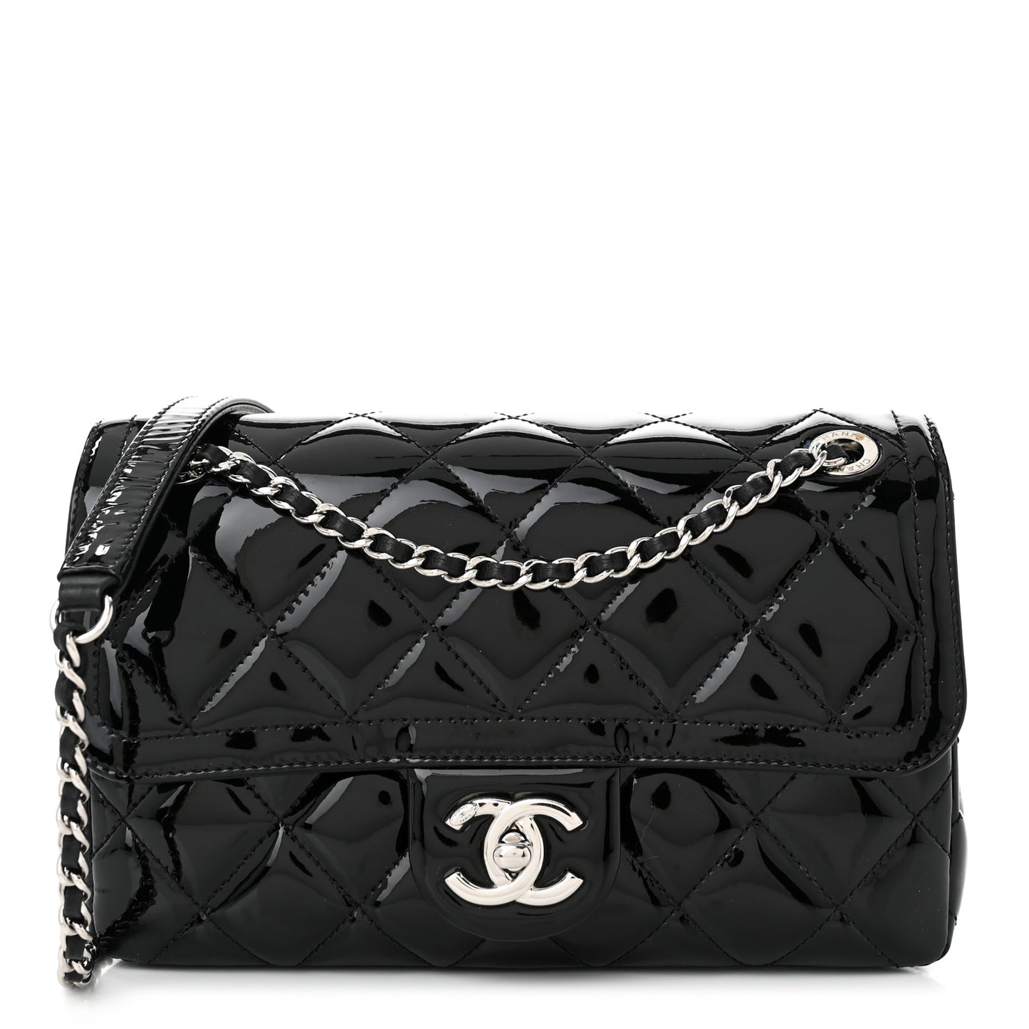 Patent Quilted Small Coco Shine Flap Black