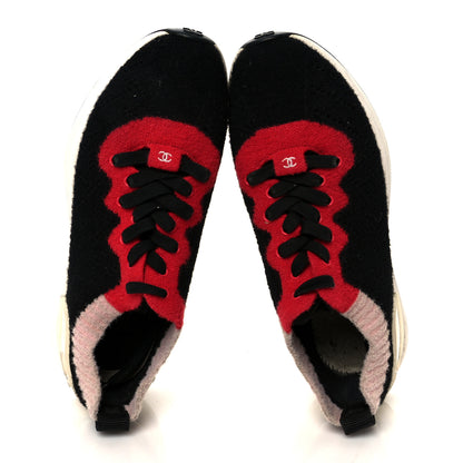 Chanel Mixed Fabrics Knit Sneakers 38 Black Red Pink 2 of 9