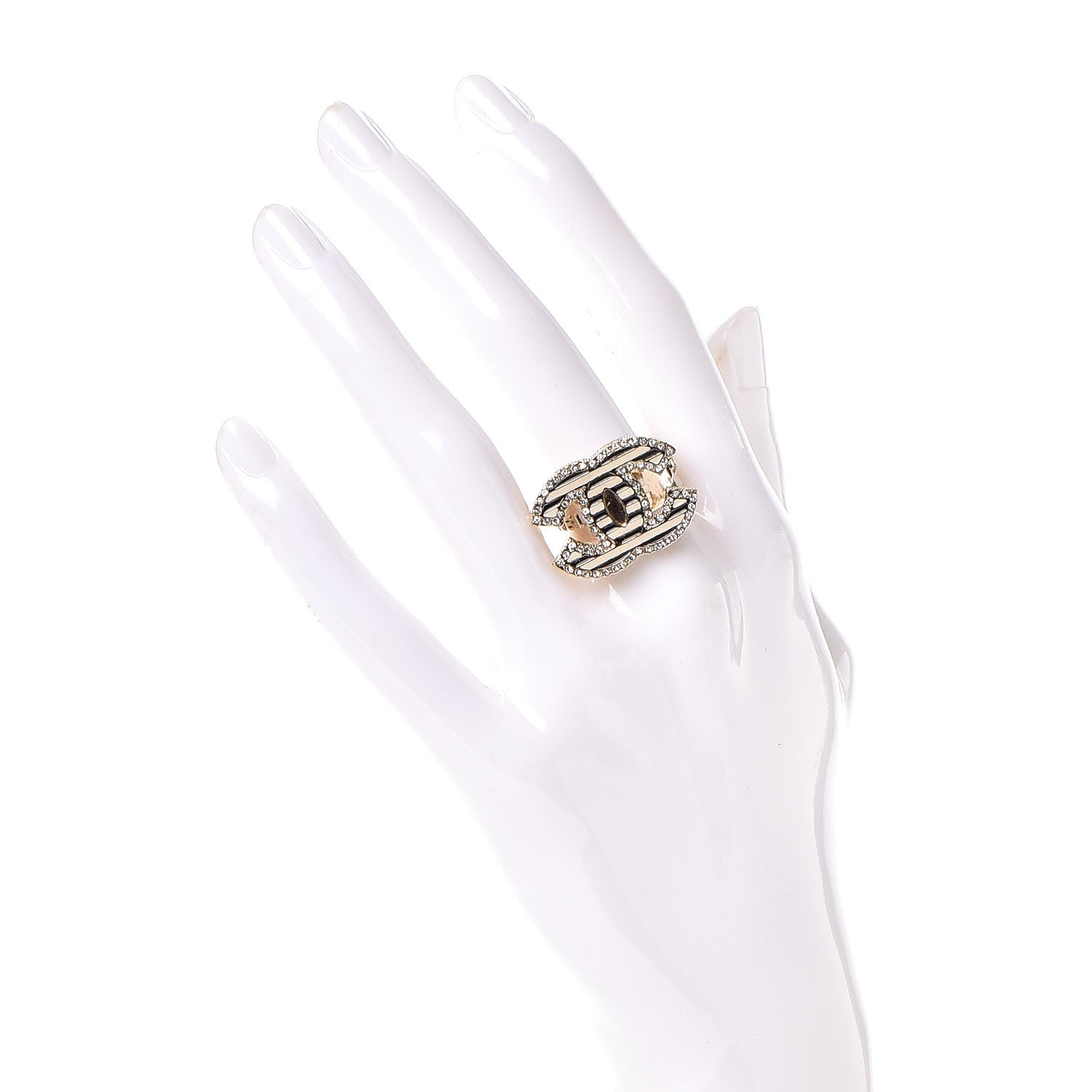 Chanel Enamel Crystal CC Ring 6.5 Gold 2 of 5