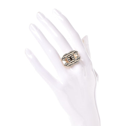 Chanel Enamel Crystal CC Ring 6.5 Gold 2 of 5