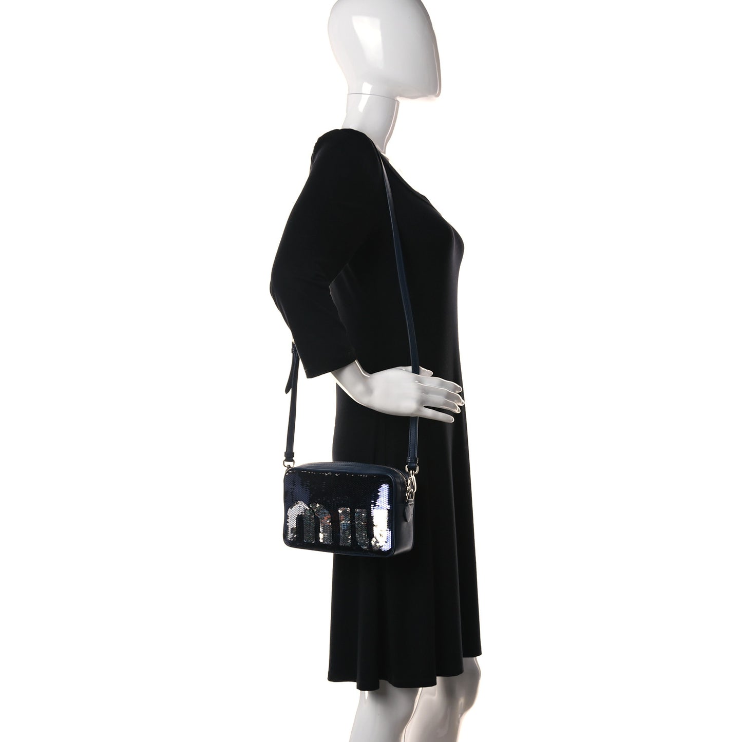 Paillettes Sequin Logo Camera Bag Bleu