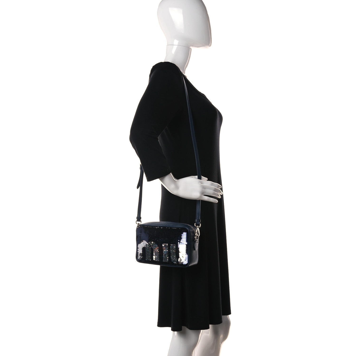 Miu Miu Paillettes Sequin Logo Camera Bag Bleu 2 of 11