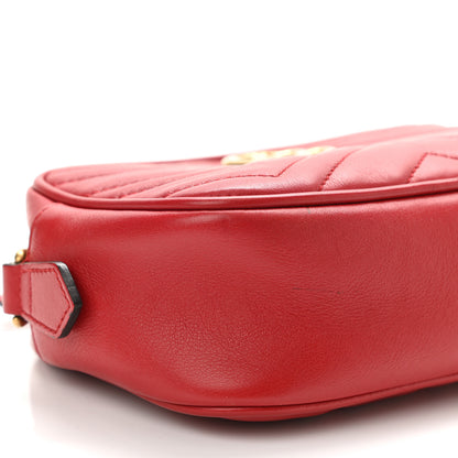 Gucci Calfskin Matelasse Mini GG Marmont Chain Shoulder Bag Hibiscus Red 10 of 13