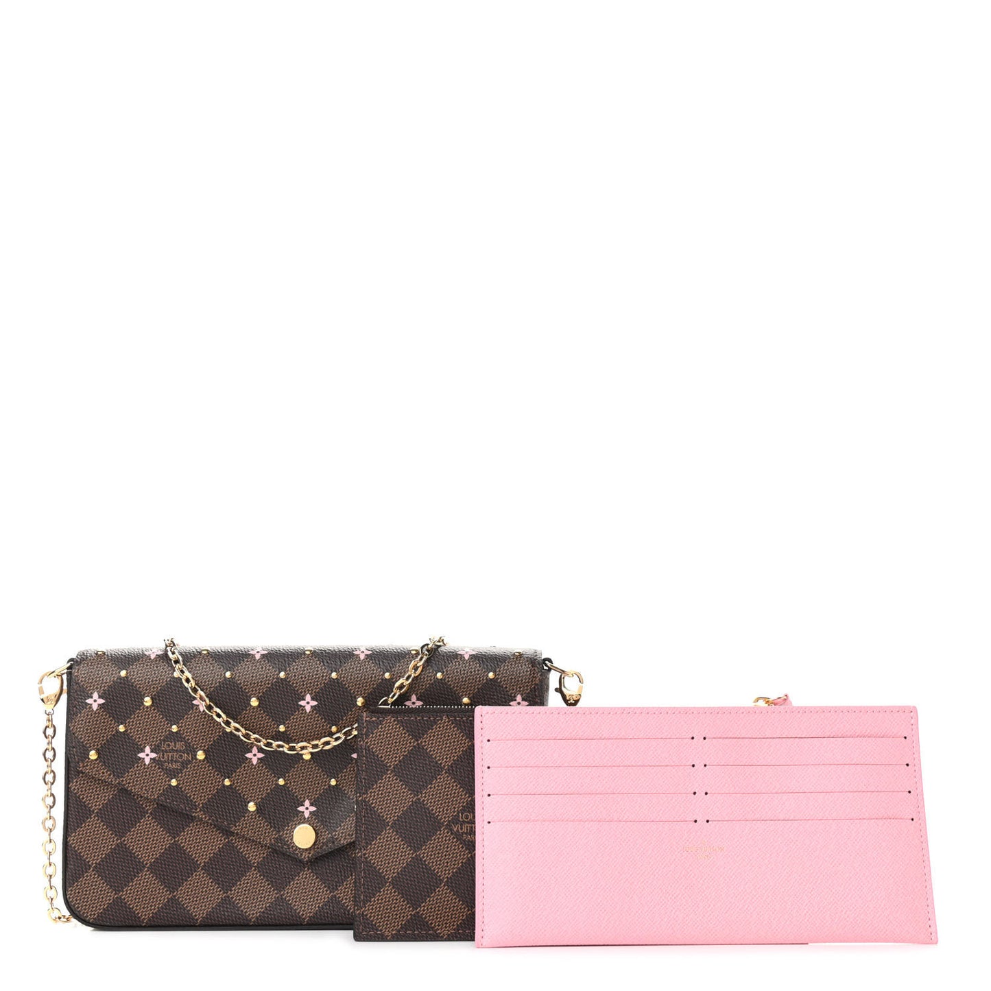 Damier Ebene Studded Pochette Felicie Chain Wallet
