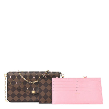 Louis Vuitton Damier Ebene Studded Pochette Felicie Chain Wallet 1 of 9