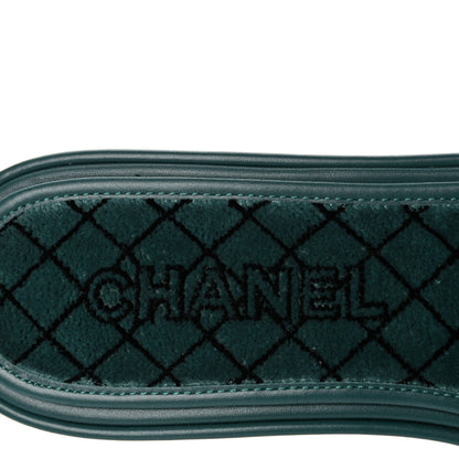 Chanel Embroidered Fabric Calfskin Slide Sandal 41 Green 7 of 10