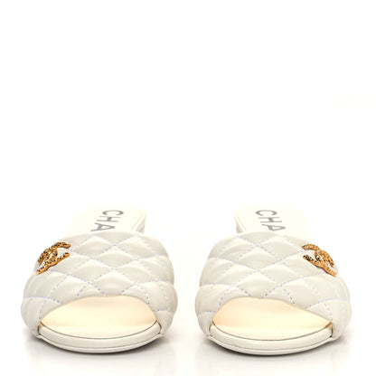 Chanel Lambskin Quilted Textured CC Mules 38 White 2 of 8