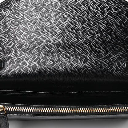 Saint Laurent Grain De Poudre Matelasse Chevron Monogram Envelope Chain Wallet Black 4 of 4