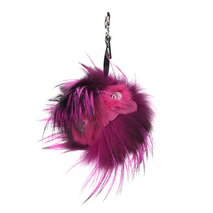 Fendi Fox Mink Rabbit Fur Sparkle Monster Bag Bug Charm Purple Multicolor 1 of 4