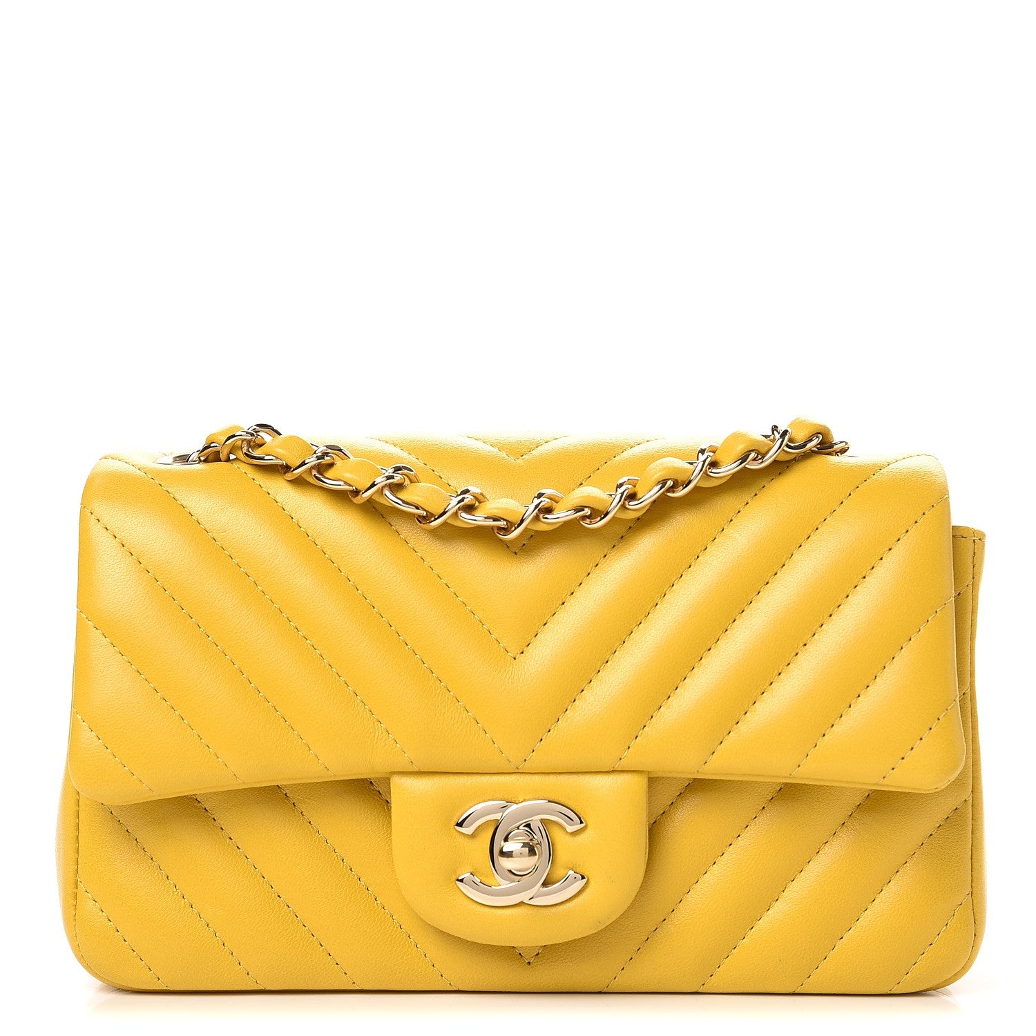 Chanel Lambskin Chevron Quilted Mini Rectangular Flap Yellow 1 of 7