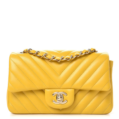 Chanel Lambskin Chevron Quilted Mini Rectangular Flap Yellow 1 of 7