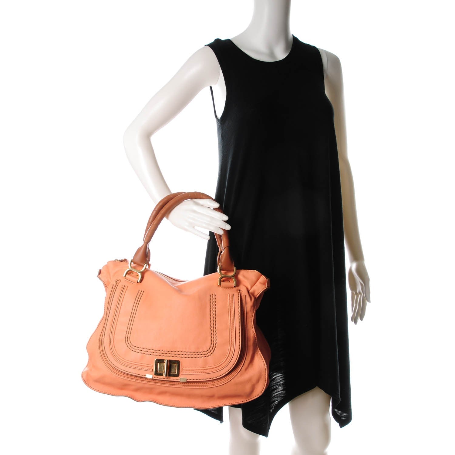 Chloe Calfskin Large Marcie Lock Satchel Peach Pink 2 of 8