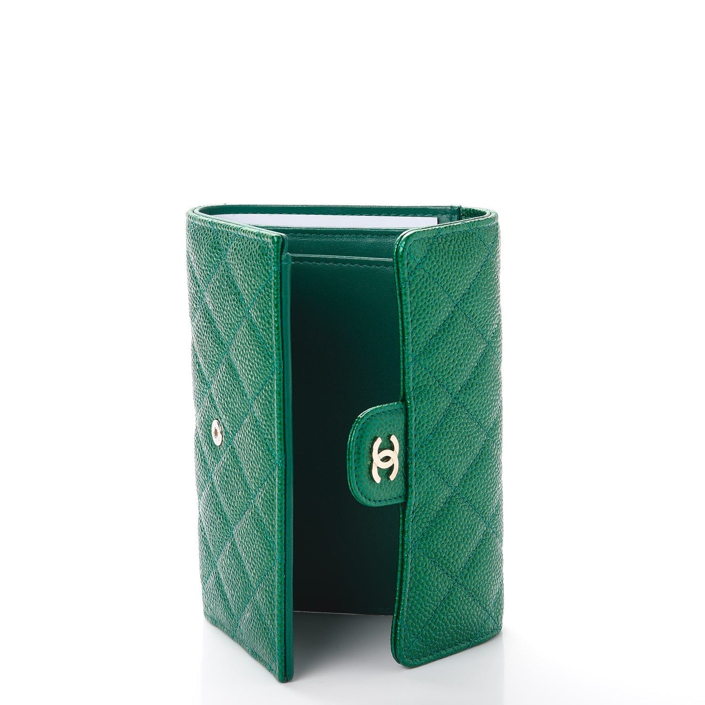 Metallic Caviar Quilted Medium Flap Wallet Green