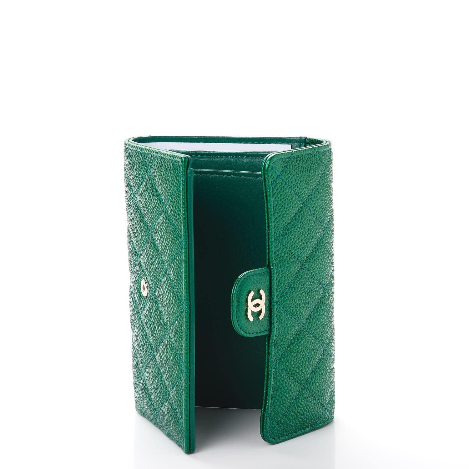 Chanel Metallic Caviar Quilted Medium Flap Wallet Green 5 of 9