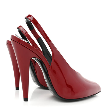 Saint Laurent Patent Venus 110 Slingback Pumps 37 Hot Red 4 of 10