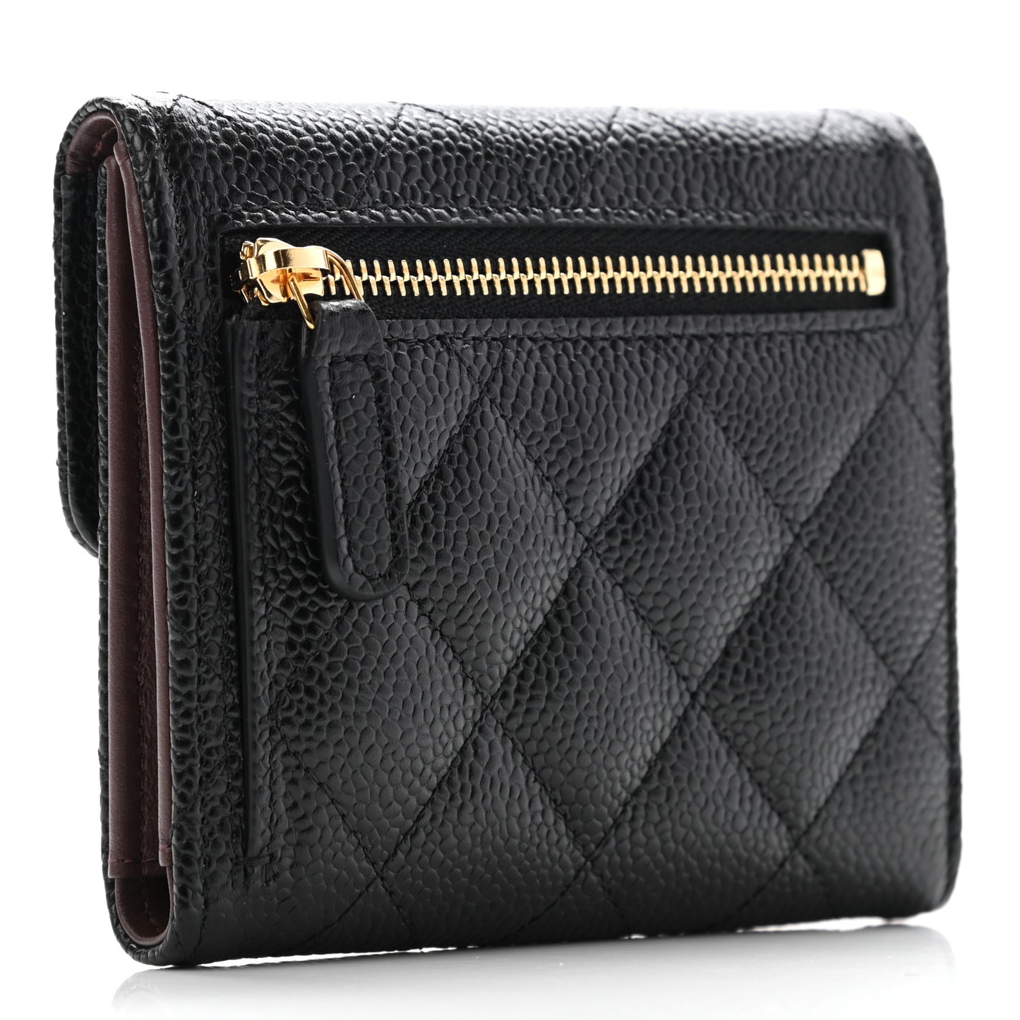 Caviar Quilted Compact Flap Wallet Black