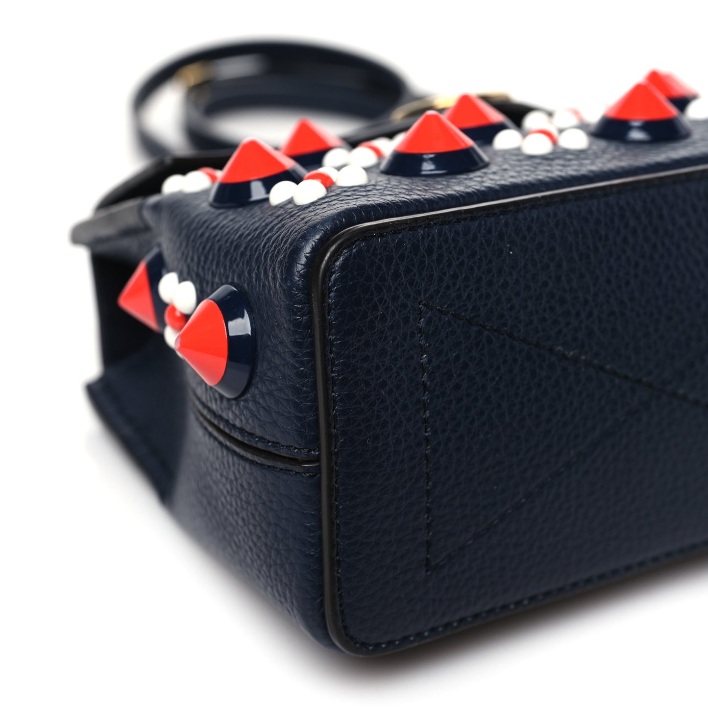 Grained Calfskin Studded Small Amberly Top Handle Crossbody Navy