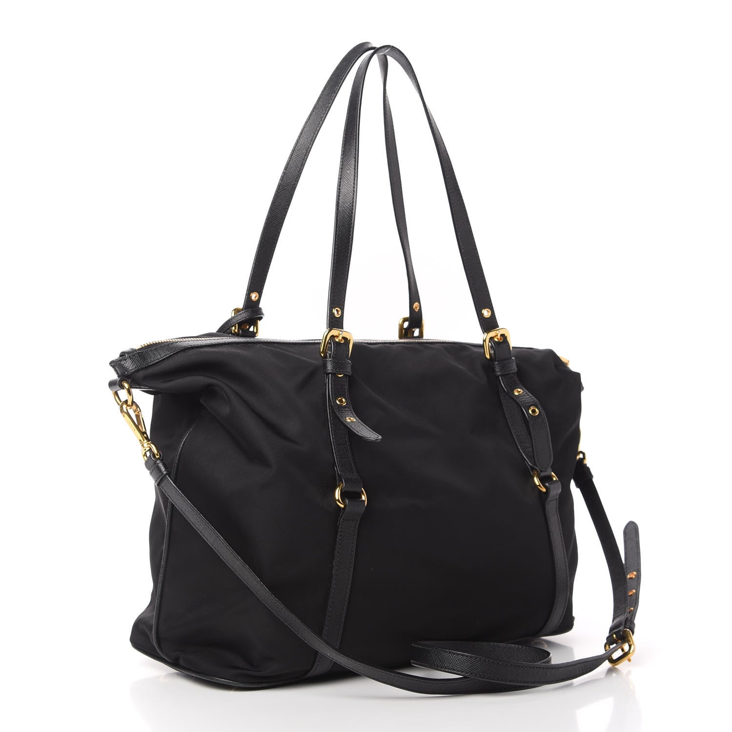 Prada Saffiano Tessuto Nylon Shopping Tote Black 3 of 10