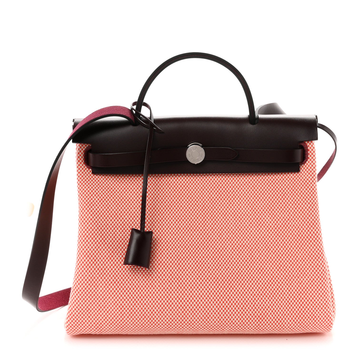 Hermes Criss Viking Vache Hunter Herbag Zip Retourne 31 PM  Ecru Brique Anemone Rouge Sellier 1 of 11