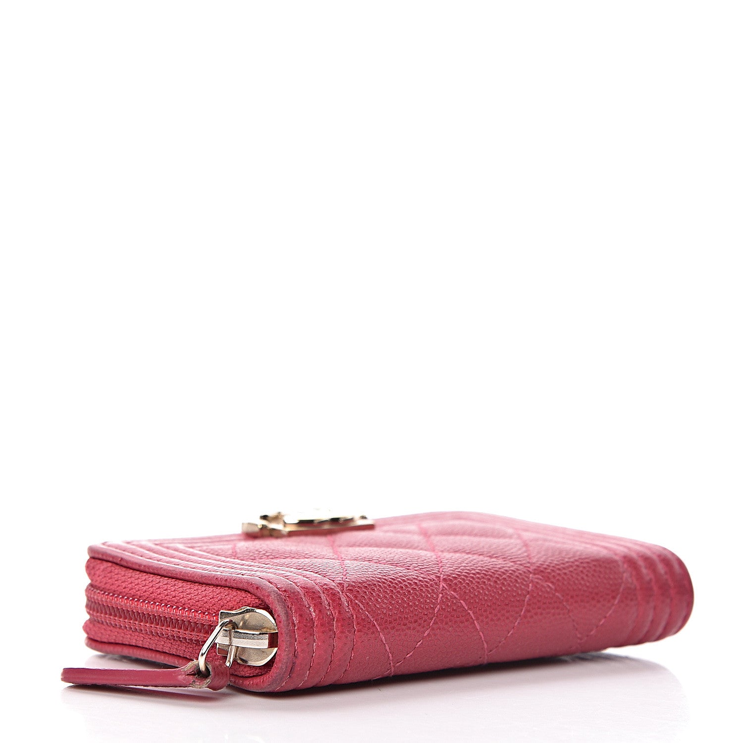 Chanel Caviar Quilted Boy Zip Around Coin Purse Wallet Fuchsia 4 of 12