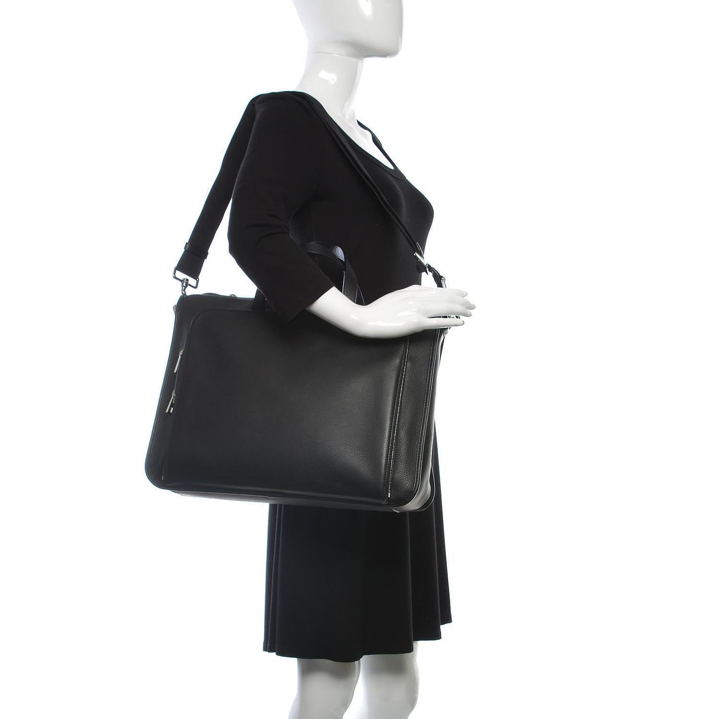 Calfskin Wide Briefcase Black