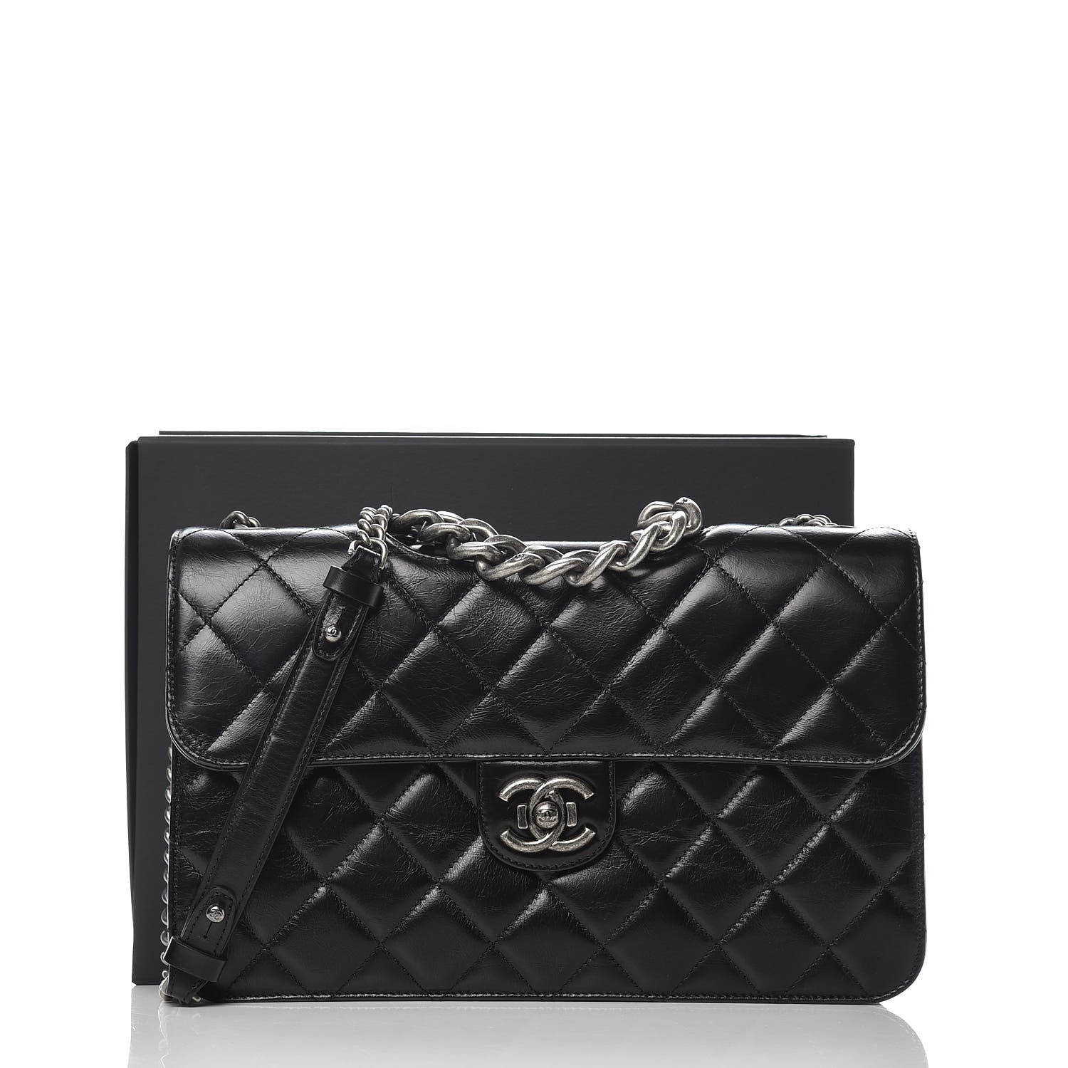 Chanel Glazed Calfskin Quilted Large Perfect Edge Flap Black 8 of 8