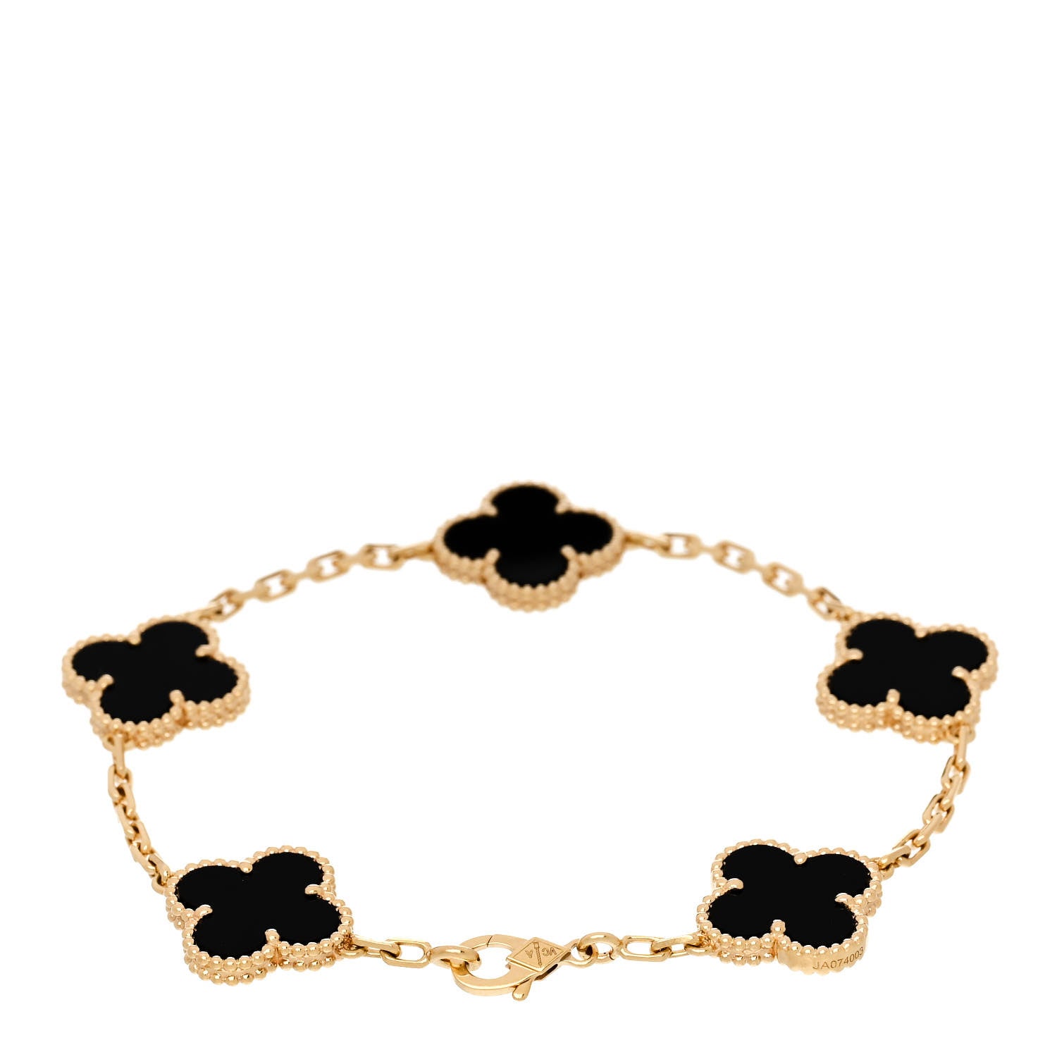 Van Cleef & Arpels 18K Yellow Gold Black Onyx 5 Motifs Vintage Alhambra Bracelet 2 of 5