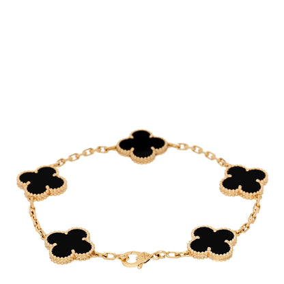 Van Cleef & Arpels 18K Yellow Gold Black Onyx 5 Motifs Vintage Alhambra Bracelet 2 of 5