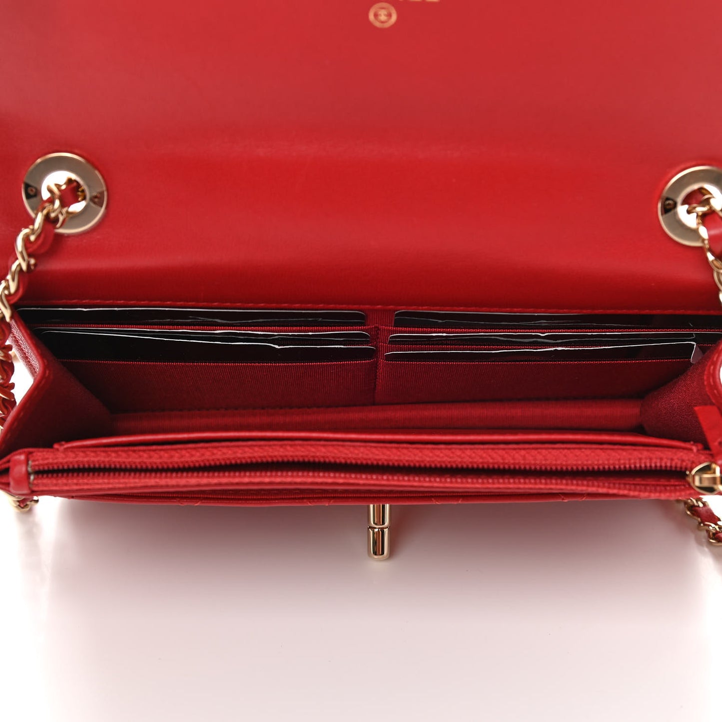 Lambskin Quilted Trendy CC Wallet On Chain WOC Red