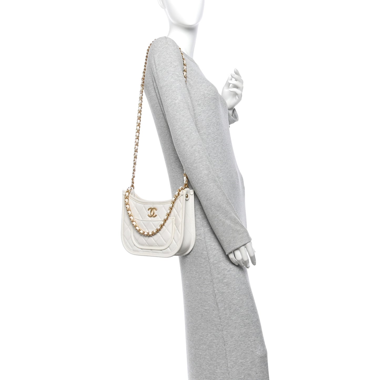 Calfskin Quilted CC Hobo Handbag White