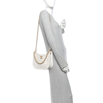 Chanel Calfskin Quilted CC Hobo Handbag White 2 of 10