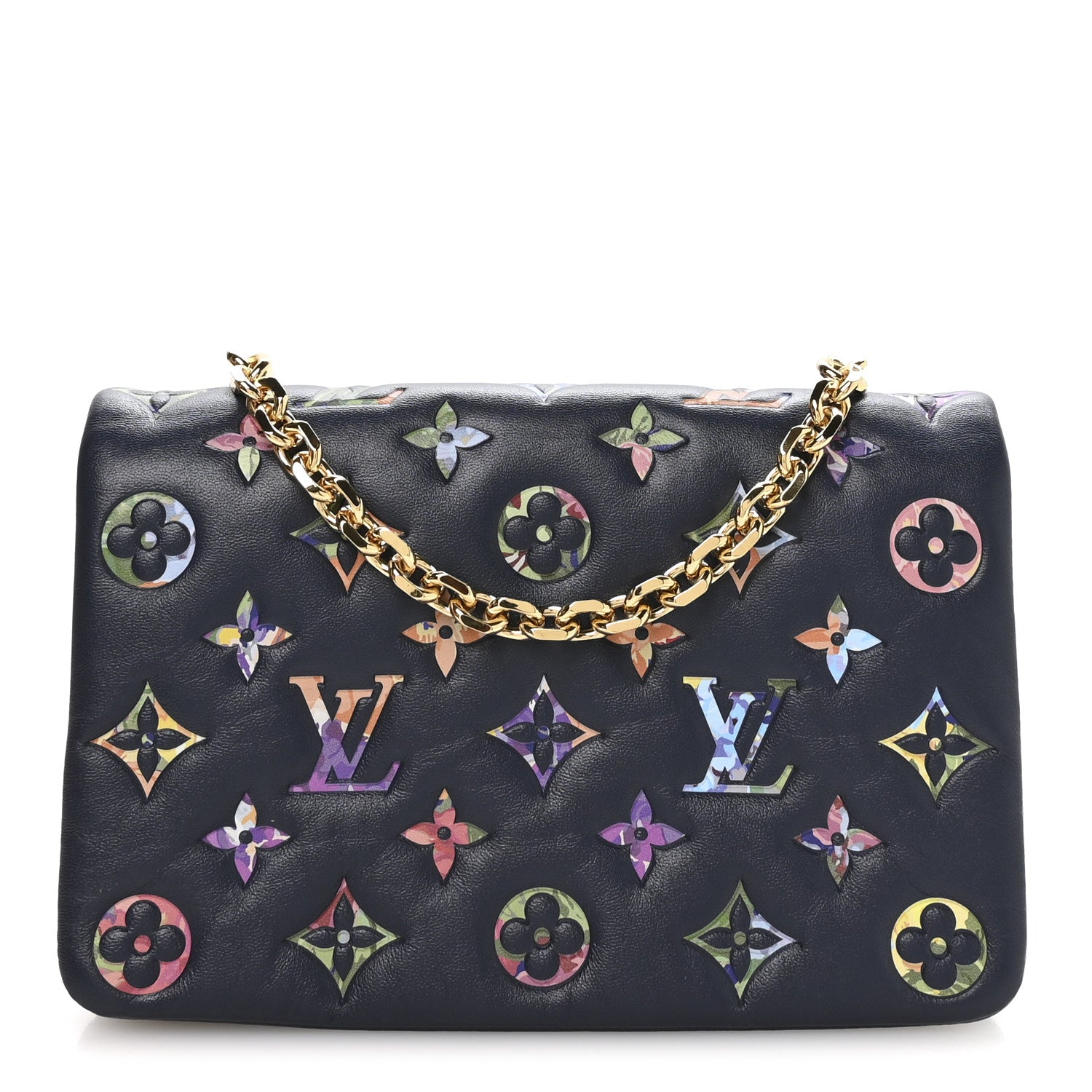 Louis Vuitton Lambskin Embossed Monogram LV Garden Pochette Coussin Navy 1 of 10
