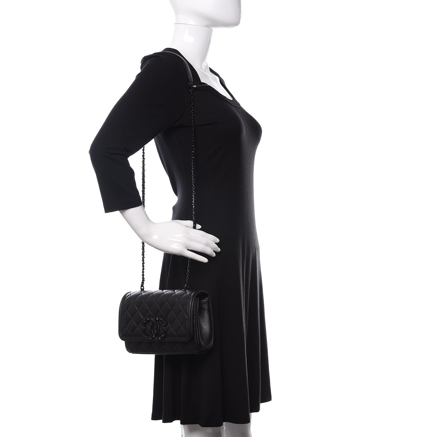 Chanel Lambskin Quilted Small CC Filigree Flap Black 2 of 11