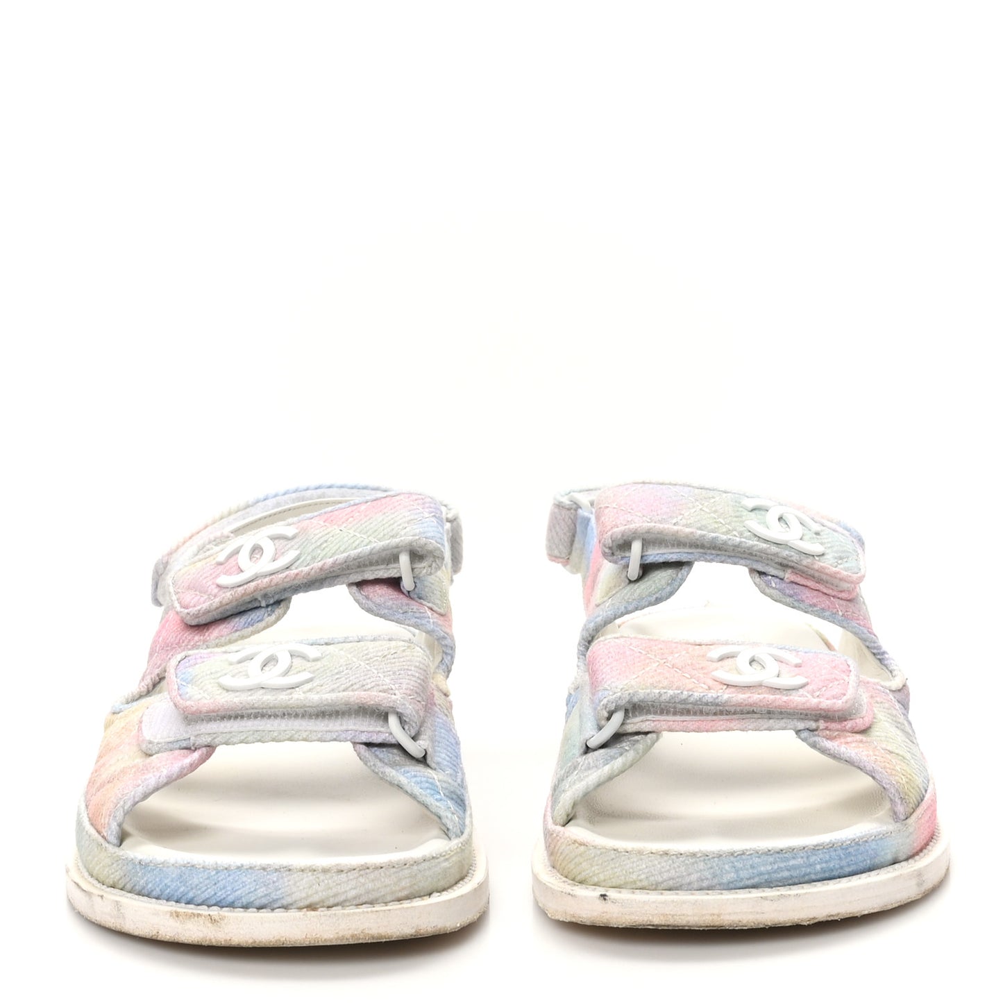 Printed Fabric Quilted Dad Sandals 37.5 Green Pink Blue