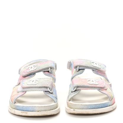 Chanel Printed Fabric Quilted Dad Sandals 37.5 Green Pink Blue 3 of 9