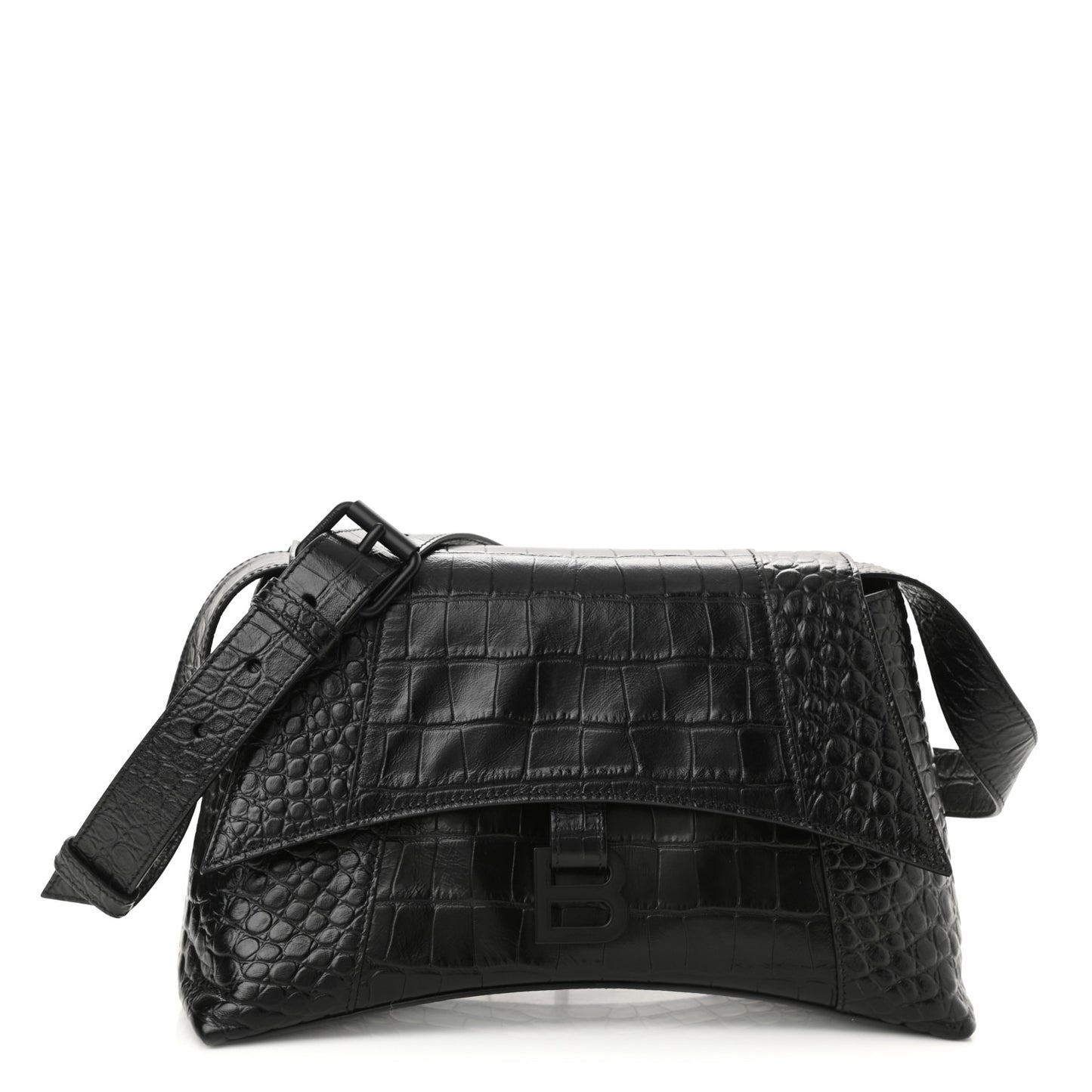 Extra Supple Calfskin Crocodile Embossed Monochrome Small Downtown Shoulder Bag Black