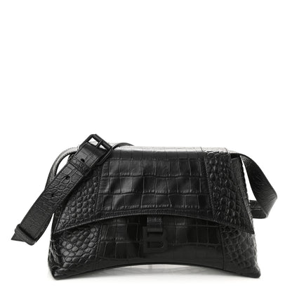 Balenciaga Extra Supple Calfskin Crocodile Embossed Monochrome Small Downtown Shoulder Bag Black 1 of 9