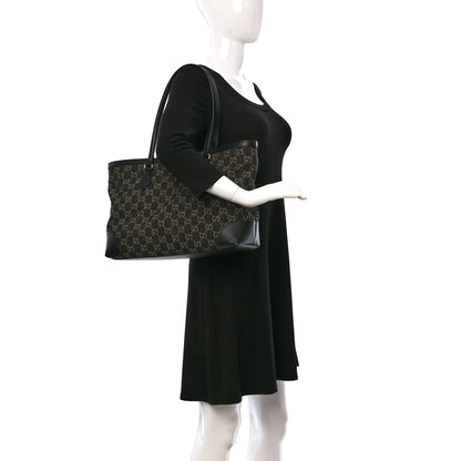 Gucci Jacquard Black Denim GG Monogram Medium Ophidia Shopping Tote Black Ivory 2 of 9