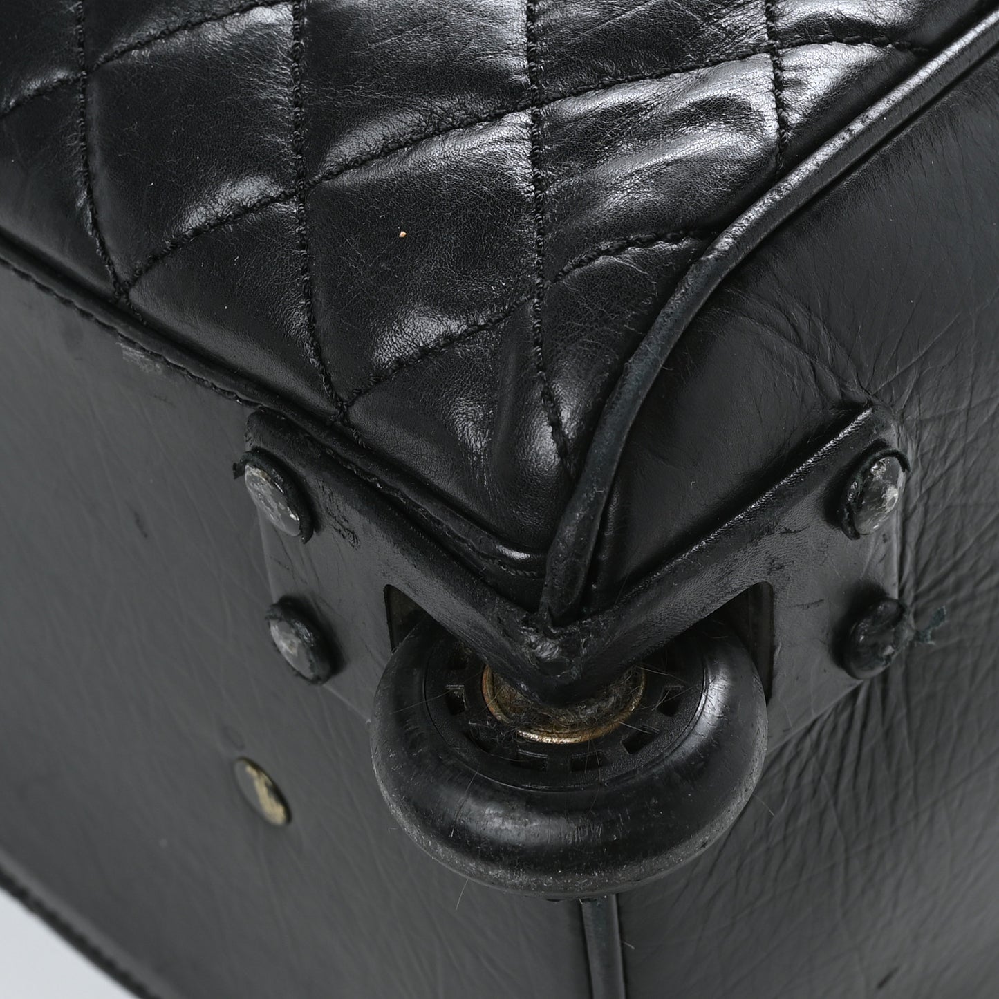 Aged Calfskin Nylon Duffel Trolley Black