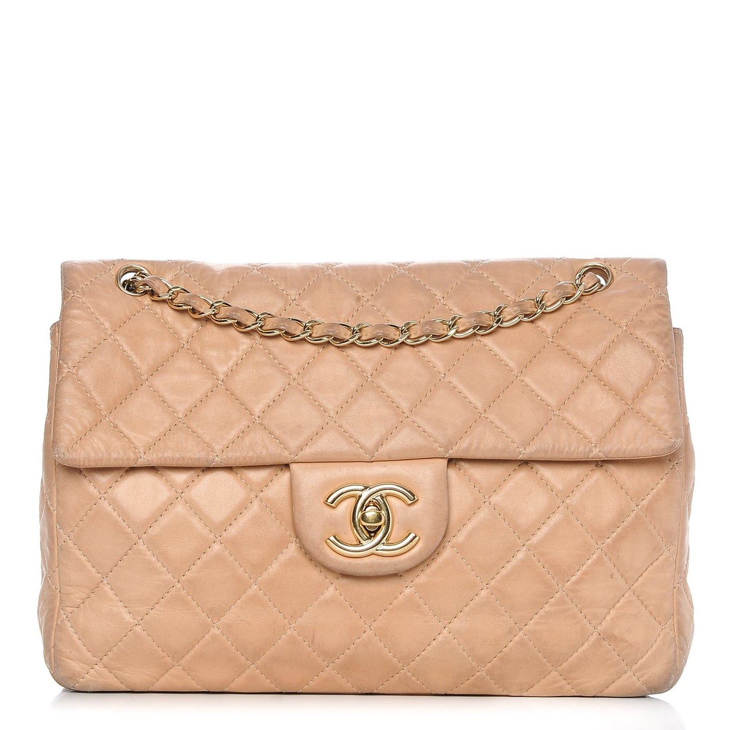 Lambskin Quilted Maxi Single Flap Beige
