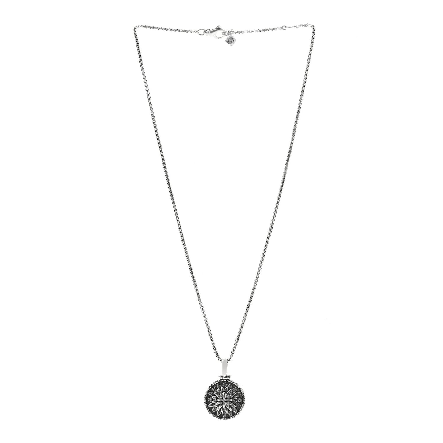 Sterling Silver Diamond Lotus Amulet Charm Necklace
