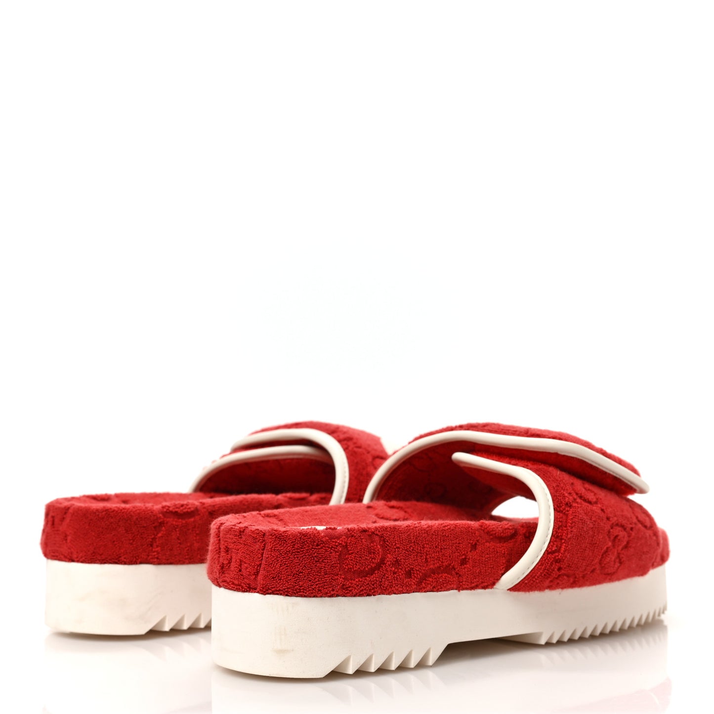X ADIDAS Terry Cloth Trefoil GG Monogram Womens Platform Sandals 38 Maple Red Off White