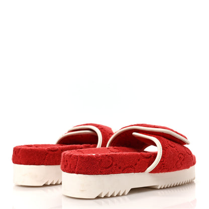 Gucci X ADIDAS Terry Cloth Trefoil GG Monogram Womens Platform Sandals 38 Maple Red Off White 4 of 7