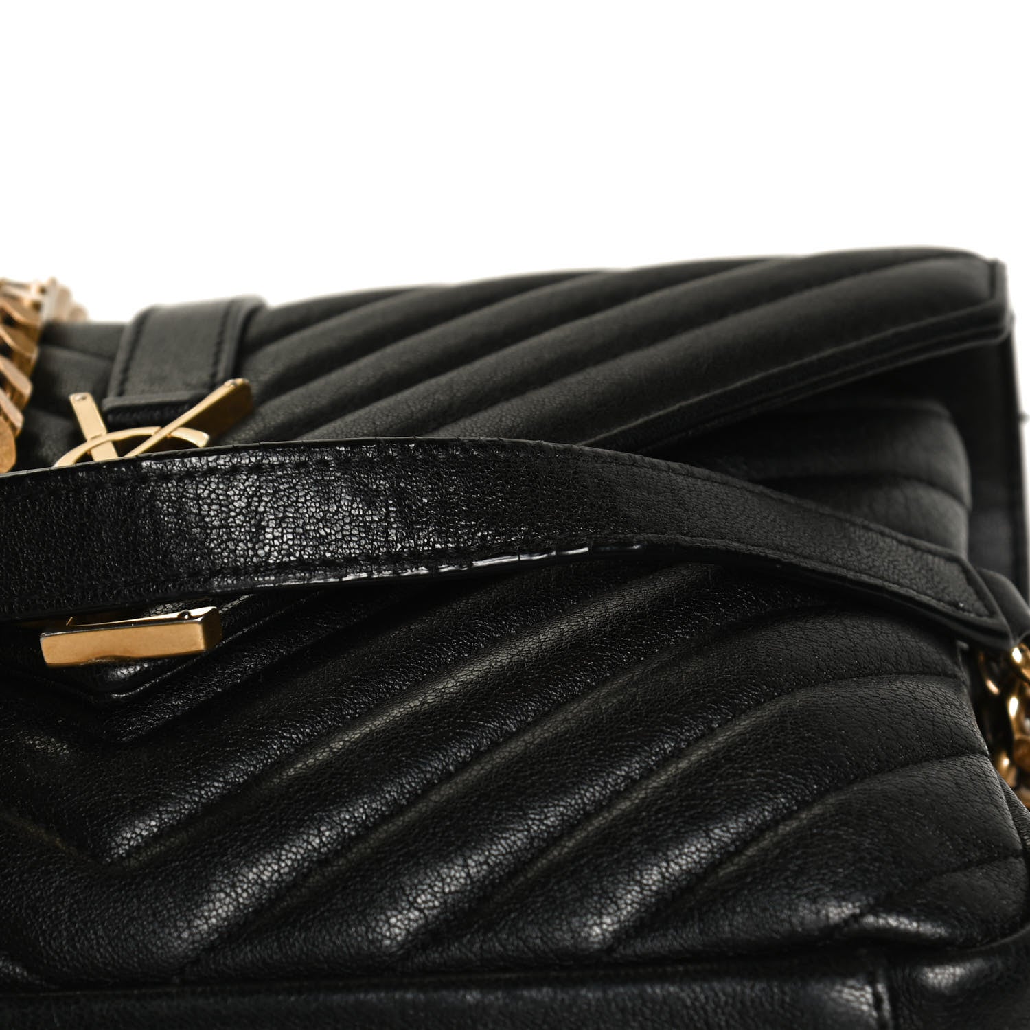 Saint Laurent Sheepskin Matelasse Chevron Monogram Medium College Bag Black 14 of 14