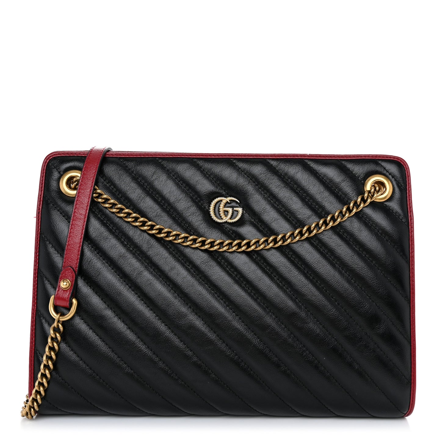 Azalea Calfskin Matelasse Diagonal Medium Torchon GG Marmont Slim Shoulder Bag Black Red