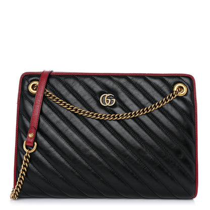Gucci Azalea Calfskin Matelasse Diagonal Medium Torchon GG Marmont Slim Shoulder Bag Black Red 1 of 11