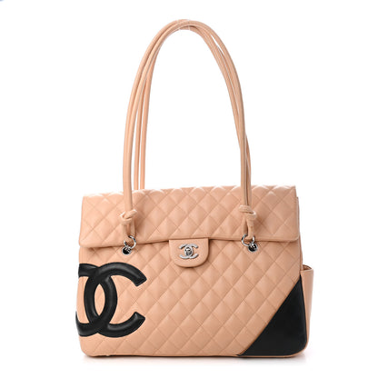 Chanel Calfskin Quilted Large Cambon Flap Beige Black 1 of 12