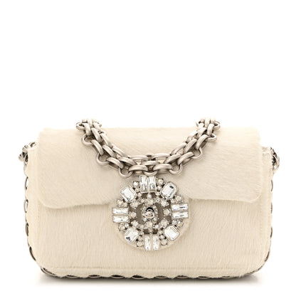 Chanel Pony Hair Baguette Crystal CC Flap Bag White 1 of 10